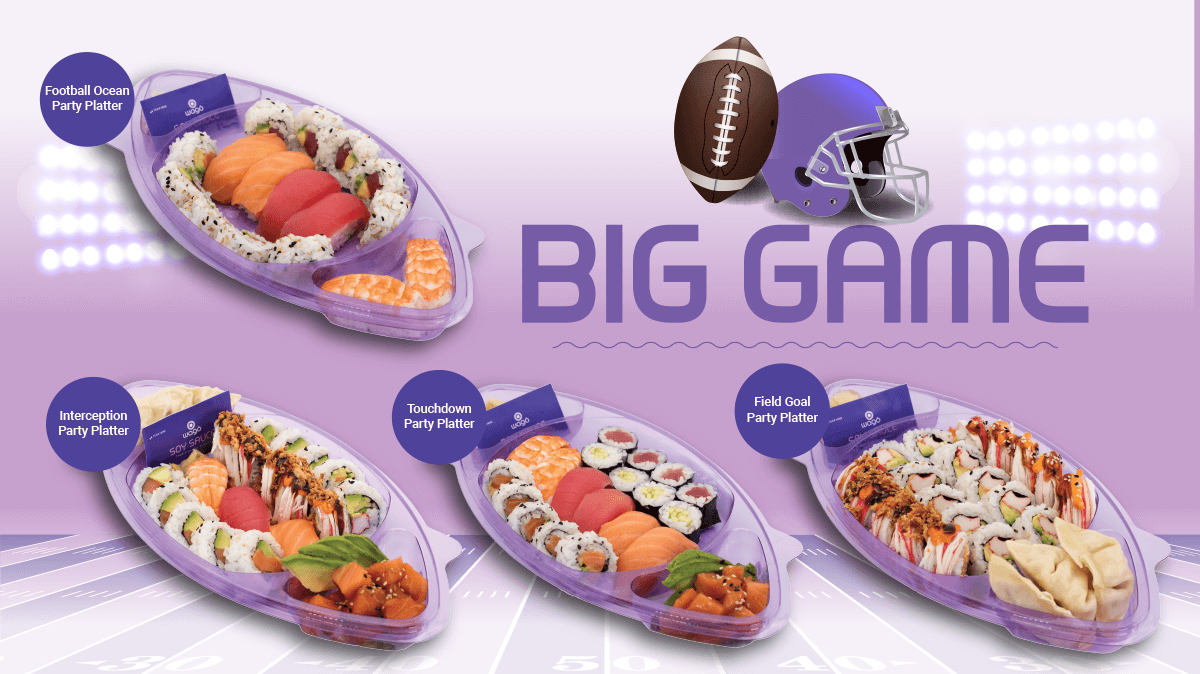 Sushi platters in the shape of footballs for the Big Game